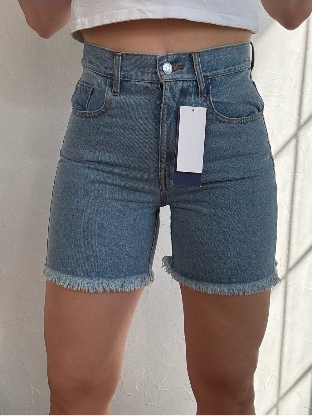 NWT High Rise Light Wash Denim Shorts - Raw Hem